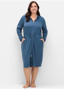 sheego Gro&szlig;e Gr&ouml;&szlig;en Bademantel mit Rei&szlig;verschluss und Kapuze, rauchblau, Gr&ouml;&szlig;e 44/46 - Damen