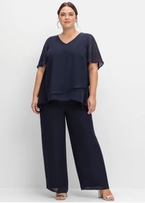 sheego Gro&szlig;e Gr&ouml;&szlig;en Overall im Lagenlook, mit weitem Bein, marine, Gr&ouml;&szlig;e 58 - Damen