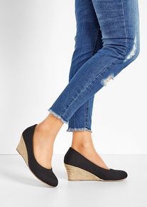 bonprix Keilpumps in Bastoptik, schwarz, Gr.42, Sommerlicher Keilpumps mit Absatz in Flechtoptik