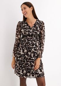 bonprix 2-in-1 Umstands-und Stillkleid aus Chiffon, schwarz, Gr.40, bedrucktes Umstandskleid mit diskreter Stillfunktion