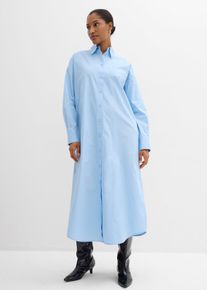bonprix Hemdblusenkleid aus reiner Baumwolle, blau, Gr.44, Oversized Hemdblusenkleid mit langen &Auml;rmeln, 100% Baumwolle