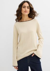 bonprix Feinstrickpullover aus Baumwollmix, beige, Gr.44/46 (L), Weicher Pullover mit Rollkante, 50% Baumwolle