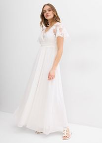 bonprix 2-in-1 Umstandsbrautkleid mit diskreter Stillfunktion, wei&szlig;, Gr.46, Hochzeitskleid aus Spitze und Chiffon f&uuml;r die Schwangerschaft und danach