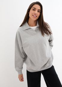 bonprix Oversize-Sweatshirt mit V-Ausschnitt und Polokragen, grau, Gr.44/46 (L), Oversized Sweatshirt mit Rippeinsatz, 85% Baumwolle (organic)