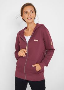 bonprix Kapuzen-Sweatjacke aus reiner Baumwolle, rot, Gr.56/58 (3XL), Kapuzenjacke mit K&auml;ngurutaschen und Lederimitat-Details, aus 100% Baumwolle