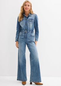 bonprix Jeans-Overall, blau, Gr.46, Jeans Overall mit weitem Bein, 98% Baumwolle (organic)