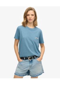 Superdry Damen Essential Logo T-shirt mit St&uuml;ckgef&auml;rbter Tasche Blue - Gr&ouml;&szlig;e: 40 21024220001537MN019