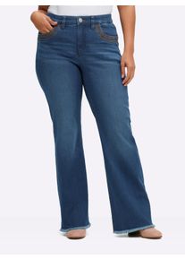 sheego Gro&szlig;e Gr&ouml;&szlig;en Bootcut-Jeans mit Fransensaum, blue-stone-washed, Gr&ouml;&szlig;e 50 - Damen