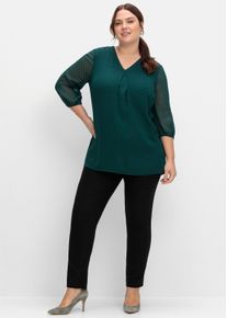 sheego Gro&szlig;e Gr&ouml;&szlig;en Tunika mit Chiffon-&Auml;rmeln, tiefgr&uuml;n, Gr&ouml;&szlig;e 46 - Damen