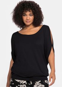 sheego Gro&szlig;e Gr&ouml;&szlig;en Shirt mit geschlitzten &Auml;rmeln, schwarz, Gr&ouml;&szlig;e 56/58 - Damen