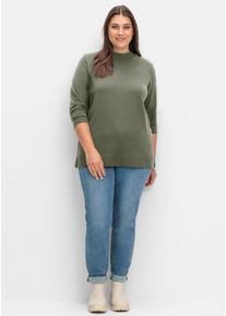 sheego Gro&szlig;e Gr&ouml;&szlig;en Feinstrickpullover mit Stehkragen, khaki, Gr&ouml;&szlig;e 52/54 - Damen