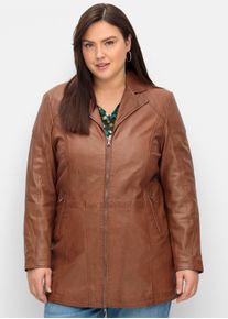 sheego Gro&szlig;e Gr&ouml;&szlig;en Lederjacke in langer, leicht taillierter Form, cognac, Gr&ouml;&szlig;e 48 - Damen