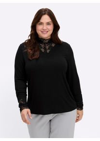 sheego by Joe Browns sheego Gro&szlig;e Gr&ouml;&szlig;en Shirt mit Spitzeneinsatz am Halsausschnitt, schwarz, Gr&ouml;&szlig;e 48/50 - Damen