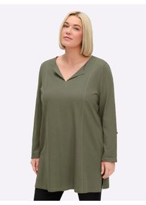 sheego Gro&szlig;e Gr&ouml;&szlig;en Longshirt mit V-Schlitz und Krempel&auml;rmeln, khaki, Gr&ouml;&szlig;e 56/58 - Damen