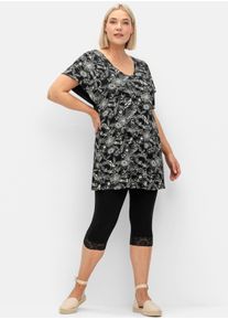 sheego Gro&szlig;e Gr&ouml;&szlig;en Shirt und Leggings mit femininen Details, schwarz-wei&szlig;, Gr&ouml;&szlig;e 52 - Damen