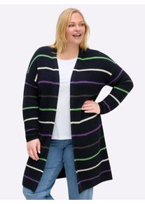 sheego Gro&szlig;e Gr&ouml;&szlig;en Longstrickjacke mit Ringeln, tiefblau-geringelt, Gr&ouml;&szlig;e 52/54 - Damen
