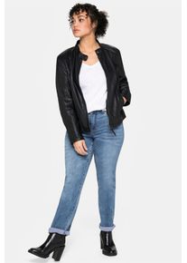 sheego Gro&szlig;e Gr&ouml;&szlig;en Lederjacke im Biker-Stil, schwarz, Gr&ouml;&szlig;e 44 - Damen