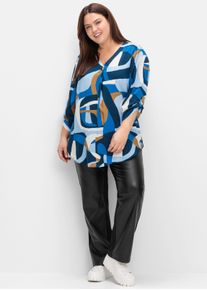 sheego Gro&szlig;e Gr&ouml;&szlig;en Tunika mit krempelbaren &Auml;rmeln, tiefblau-gemustert, Gr&ouml;&szlig;e 56 - Damen