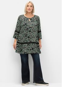 sheego Gro&szlig;e Gr&ouml;&szlig;en Tunika mit floralem Print und Lochmusterdetails, schwarz-gr&uuml;n, Gr&ouml;&szlig;e 44 - Damen