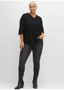 sheego Gro&szlig;e Gr&ouml;&szlig;en Tunika mit V-Ausschnitt, schwarz, Gr&ouml;&szlig;e 52 - Damen
