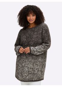 sheego Gro&szlig;e Gr&ouml;&szlig;en Pullover aus Flauschgarn, mit Fabverlauf, graphit-ecru-gemustert, Gr&ouml;&szlig;e 52/54 - Damen
