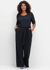 sheego by Joe Browns sheego Gro&szlig;e Gr&ouml;&szlig;en Jumpsuit mit weitem Bein und Bindeg&uuml;rtel, tiefblau, Gr&ouml;&szlig;e 48 - Damen