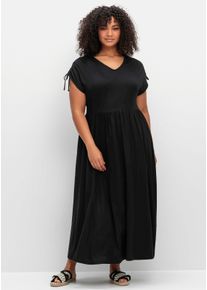 sheego Gro&szlig;e Gr&ouml;&szlig;en Jerseykleid mit Tunnelzug am &Auml;rmel, schwarz, Gr&ouml;&szlig;e 54 - Damen
