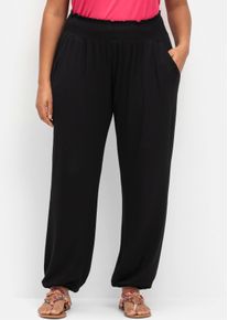 sheego Gro&szlig;e Gr&ouml;&szlig;en Jerseyhose mit Saum-Gummib&uuml;ndchen, schwarz, Gr&ouml;&szlig;e 56 - Damen