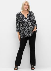 sheego Gro&szlig;e Gr&ouml;&szlig;en Tunika mit 3/4-Arm und Alloverprint, schwarz-wei&szlig; gemustert, Gr&ouml;&szlig;e 44 - Damen