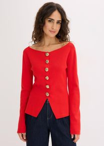 bonprix Peplum-Strickjacke mit dekorativen Kn&ouml;pfen, rot, Gr.32/34 (XS), modische Peplum-Strickjacke mit dekorativen Kn&ouml;pfen