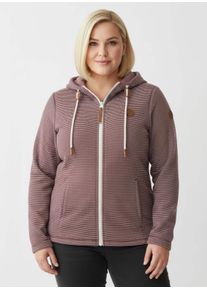 sheego Gro&szlig;e Gr&ouml;&szlig;en Fleecejacke mit Nahttaschen, rotbraun-ecru-geringelt, Gr&ouml;&szlig;e 54 - Damen