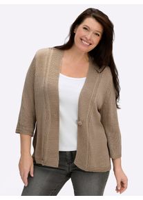 sheego Gro&szlig;e Gr&ouml;&szlig;en Strickjacke in pflegeleichtem B&auml;ndchengarn, beige, Gr&ouml;&szlig;e 50 - Damen
