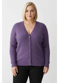 sheego Gro&szlig;e Gr&ouml;&szlig;en Strickjacke in Ripp-Optik, lila, Gr&ouml;&szlig;e 54 - Damen
