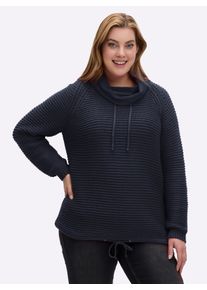sheego Gro&szlig;e Gr&ouml;&szlig;en Rollkragenpullover mit Tunnelzug und Bindeband, marine, Gr&ouml;&szlig;e 50 - Damen
