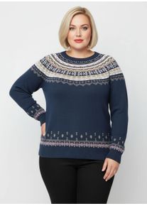 sheego Gro&szlig;e Gr&ouml;&szlig;en Norwegerpullover mit Raglan-&Auml;rmeln, marine-ecru-gemustert, Gr&ouml;&szlig;e 54 - Damen