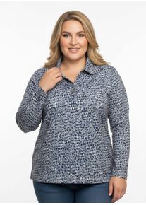 sheego Gro&szlig;e Gr&ouml;&szlig;en Poloshirt mit Knopfleiste, dunkelblau-steingrau-bedruckt, Gr&ouml;&szlig;e 46 - Damen
