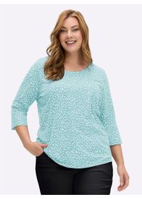 sheego Gro&szlig;e Gr&ouml;&szlig;en 3/4-Arm-Shirt mit Minimal-Druck, wei&szlig;-ozean-bedruckt, Gr&ouml;&szlig;e 54 - Damen