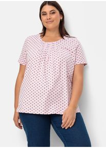 sheego Gro&szlig;e Gr&ouml;&szlig;en Kurzarmshirt im Minimaldessin, ros&eacute;-gemustert, Gr&ouml;&szlig;e 56 - Damen