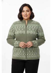 sheego Gro&szlig;e Gr&ouml;&szlig;en Jacquardstrickjacke im Norweger-Stil, khaki-ecru-gemustert, Gr&ouml;&szlig;e 48 - Damen