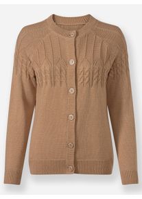 sheego Gro&szlig;e Gr&ouml;&szlig;en Strickjacke mit Raglan-&Auml;rmeln, camel-meliert, Gr&ouml;&szlig;e 46 - Damen