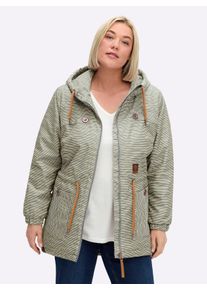 sheego Gro&szlig;e Gr&ouml;&szlig;en Jacke wind- und wasserabweisend, khaki-wei&szlig;-geringelt, Gr&ouml;&szlig;e 54 - Damen