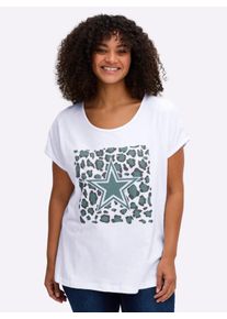 sheego Gro&szlig;e Gr&ouml;&szlig;en Shirt mit Animal- und Stern-Motiv, jade-wei&szlig;, Gr&ouml;&szlig;e 46 - Damen