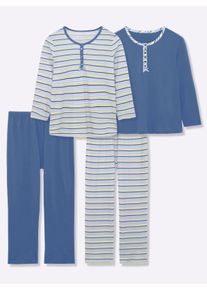 w&auml;schepur sheego Gro&szlig;e Gr&ouml;&szlig;en Schlafanz&uuml;ge aus reiner Baumwolle, jeansblau + jeansblau-geringelt, Gr&ouml;&szlig;e 44/46 - Damen