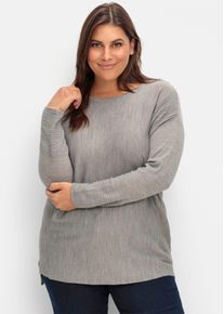 sheego Gro&szlig;e Gr&ouml;&szlig;en Rundhalspullover mit Ripp-Details, grau, Gr&ouml;&szlig;e 56 - Damen