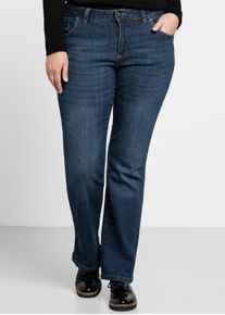 sheego Gro&szlig;e Gr&ouml;&szlig;en Bootcut-Jeans mit Used-Effekten, dark blue denim, Gr&ouml;&szlig;e 52 - Damen