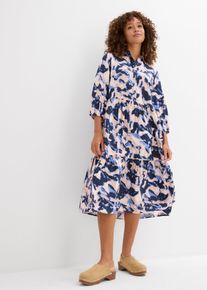 bonprix Tunika-Kleid aus flie&szlig;ender Viskose, blau, Gr.48, K&ouml;rperumspielendes Kleid mit Raffung an den Schultern, aus Viskose