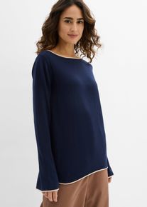 bonprix Feinstrickpullover aus Baumwollmix, blau, Gr.36/38 (S), Weicher Pullover mit Rollkante, 50% Baumwolle