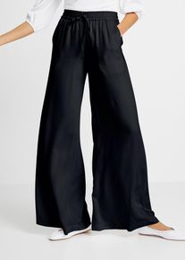 bonprix Marlenehose aus leicht gl&auml;nzender Viskose, schwarz, Gr.44, Flie&szlig;ende Stoffhose mit komfortablem Bund, aus Viskose