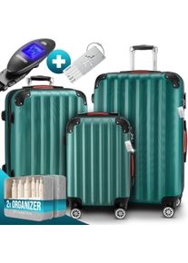 DeubaXXL DE Hartschalenkoffer Set 3-tlg mit Zubeh&ouml;r Rollen 360&ordm; Gr&uuml;n ABS 109980