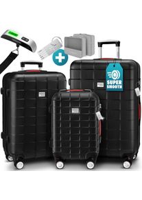 DeubaXXL DE Hartschalenkoffer-Set Exopack 3-tlg Schwarz ABS Zubeh&ouml;r 109981